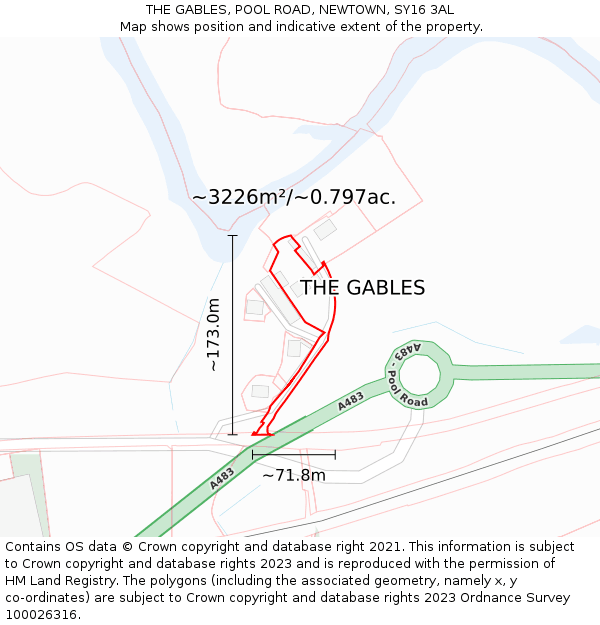 THE GABLES, POOL ROAD, NEWTOWN, SY16 3AL: Plot and title map