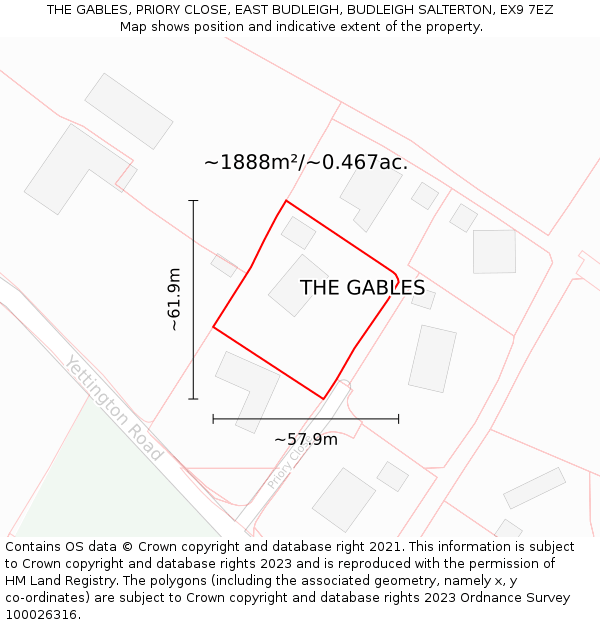 THE GABLES, PRIORY CLOSE, EAST BUDLEIGH, BUDLEIGH SALTERTON, EX9 7EZ: Plot and title map