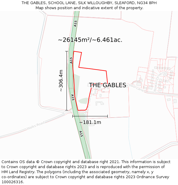 THE GABLES, SCHOOL LANE, SILK WILLOUGHBY, SLEAFORD, NG34 8PH: Plot and title map