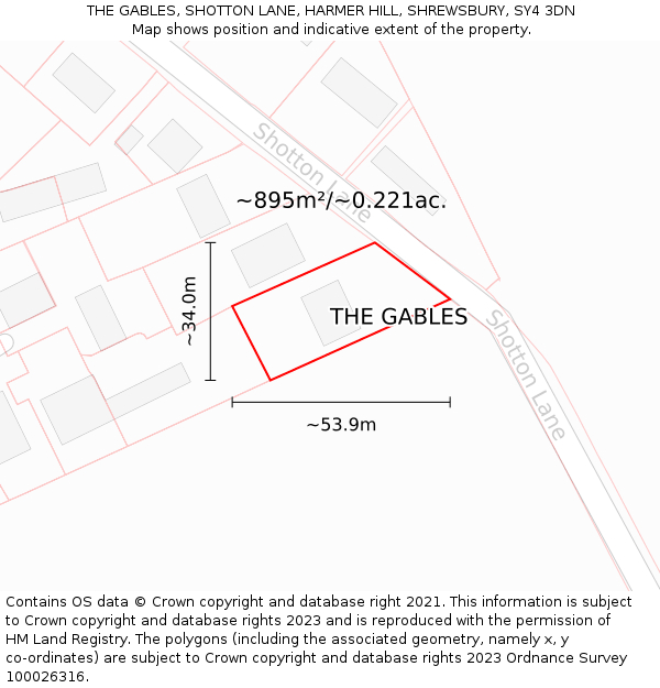 THE GABLES, SHOTTON LANE, HARMER HILL, SHREWSBURY, SY4 3DN: Plot and title map