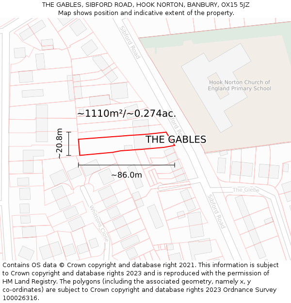 THE GABLES, SIBFORD ROAD, HOOK NORTON, BANBURY, OX15 5JZ: Plot and title map