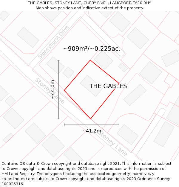 THE GABLES, STONEY LANE, CURRY RIVEL, LANGPORT, TA10 0HY: Plot and title map