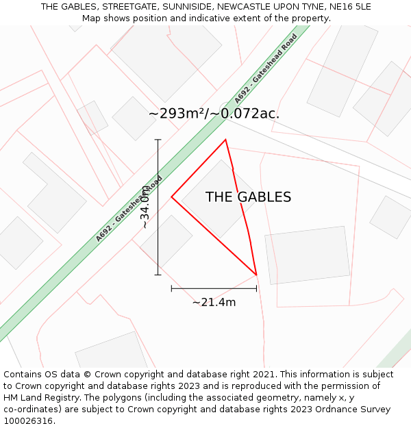 THE GABLES, STREETGATE, SUNNISIDE, NEWCASTLE UPON TYNE, NE16 5LE: Plot and title map