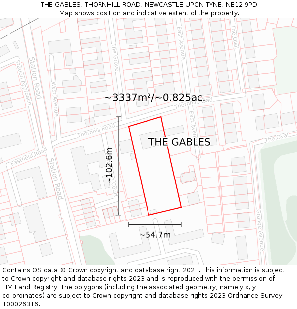 THE GABLES, THORNHILL ROAD, NEWCASTLE UPON TYNE, NE12 9PD: Plot and title map
