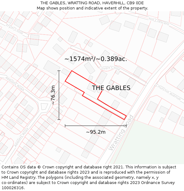 THE GABLES, WRATTING ROAD, HAVERHILL, CB9 0DE: Plot and title map