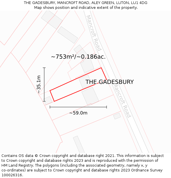 THE GADESBURY, MANCROFT ROAD, ALEY GREEN, LUTON, LU1 4DG: Plot and title map