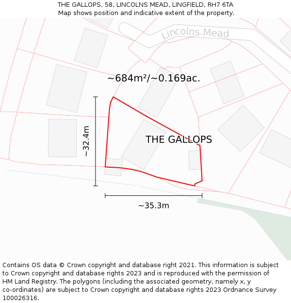 THE GALLOPS, 58, LINCOLNS MEAD, LINGFIELD, RH7 6TA: Plot and title map