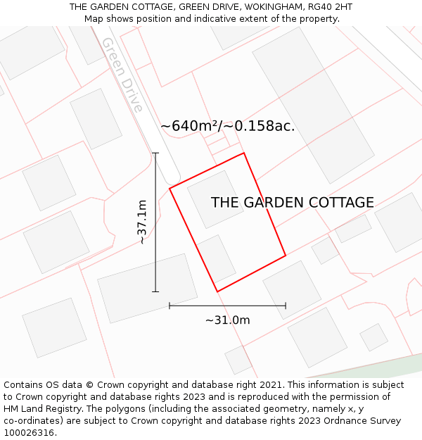 THE GARDEN COTTAGE, GREEN DRIVE, WOKINGHAM, RG40 2HT: Plot and title map