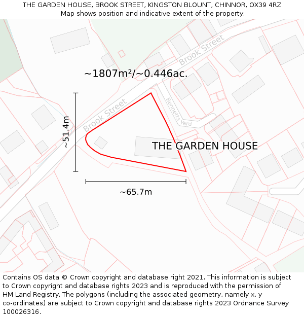 THE GARDEN HOUSE, BROOK STREET, KINGSTON BLOUNT, CHINNOR, OX39 4RZ: Plot and title map