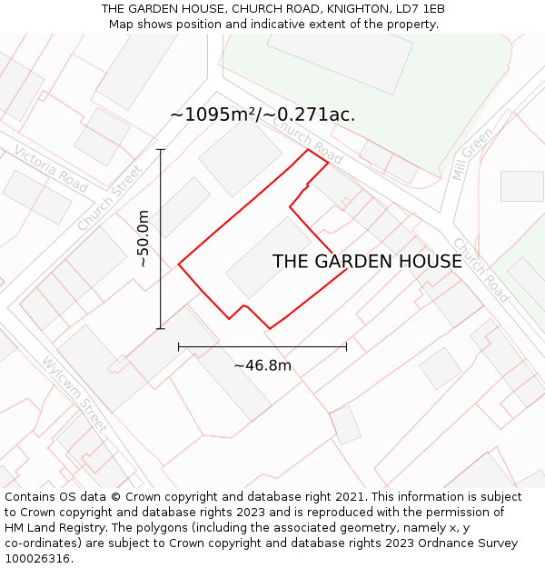 THE GARDEN HOUSE, CHURCH ROAD, KNIGHTON, LD7 1EB: Plot and title map