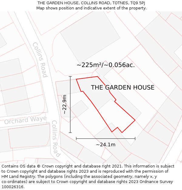 THE GARDEN HOUSE, COLLINS ROAD, TOTNES, TQ9 5PJ: Plot and title map
