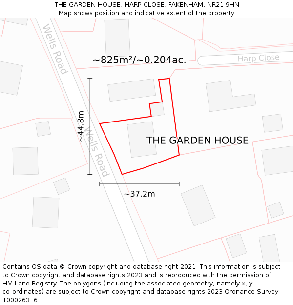 THE GARDEN HOUSE, HARP CLOSE, FAKENHAM, NR21 9HN: Plot and title map