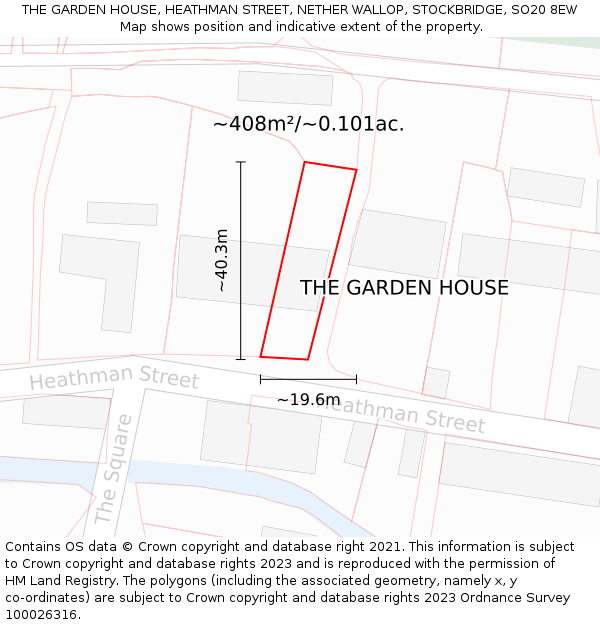 THE GARDEN HOUSE, HEATHMAN STREET, NETHER WALLOP, STOCKBRIDGE, SO20 8EW: Plot and title map