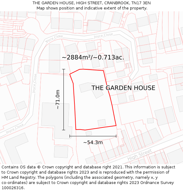 THE GARDEN HOUSE, HIGH STREET, CRANBROOK, TN17 3EN: Plot and title map