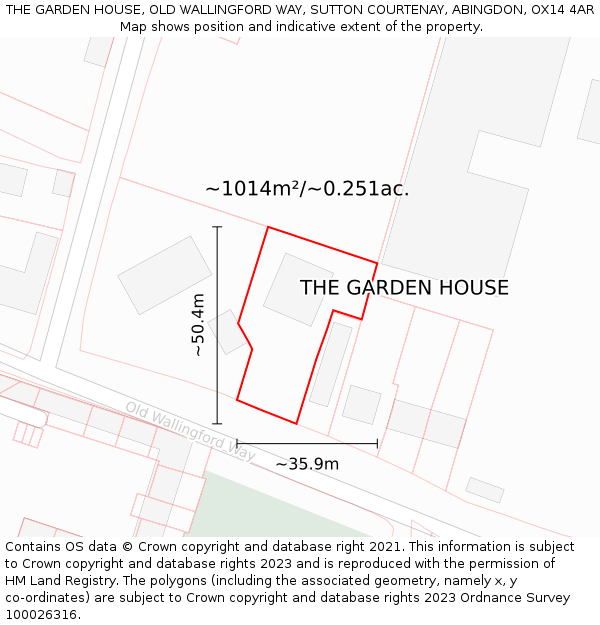 THE GARDEN HOUSE, OLD WALLINGFORD WAY, SUTTON COURTENAY, ABINGDON, OX14 4AR: Plot and title map