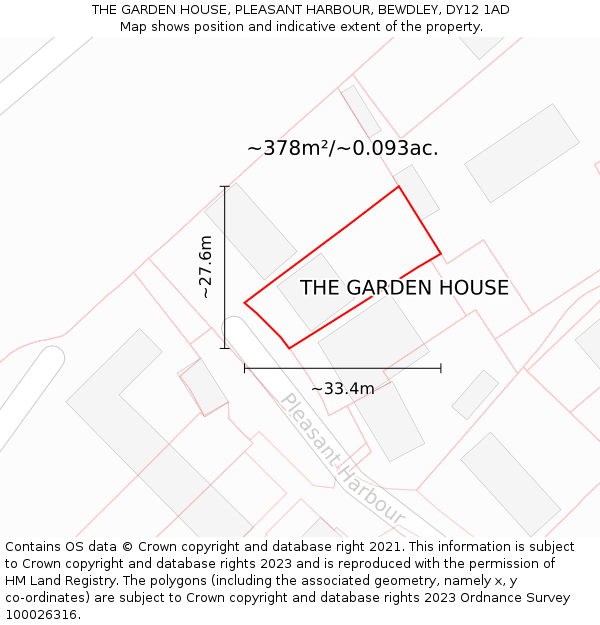 THE GARDEN HOUSE, PLEASANT HARBOUR, BEWDLEY, DY12 1AD: Plot and title map