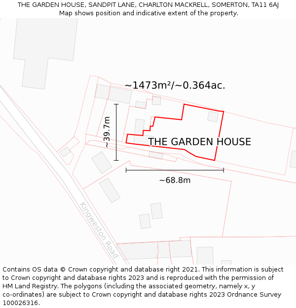 THE GARDEN HOUSE, SANDPIT LANE, CHARLTON MACKRELL, SOMERTON, TA11 6AJ: Plot and title map