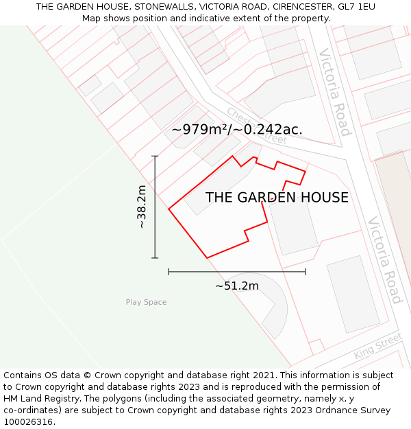 THE GARDEN HOUSE, STONEWALLS, VICTORIA ROAD, CIRENCESTER, GL7 1EU: Plot and title map