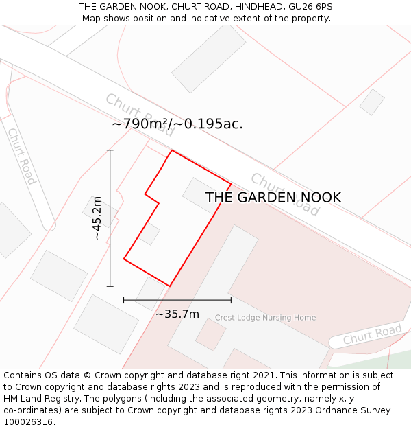 THE GARDEN NOOK, CHURT ROAD, HINDHEAD, GU26 6PS: Plot and title map