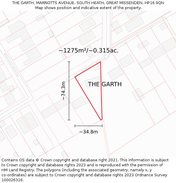 THE GARTH, MARRIOTTS AVENUE, SOUTH HEATH, GREAT MISSENDEN, HP16 9QN: Plot and title map