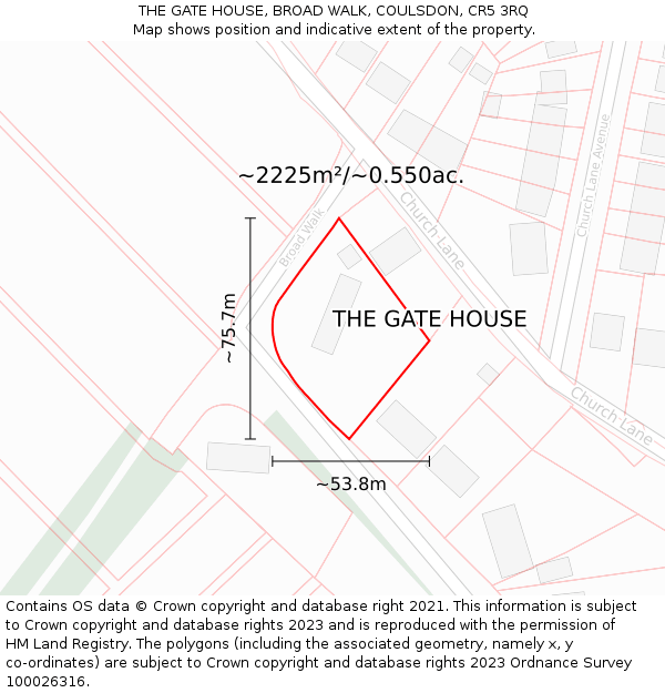 THE GATE HOUSE, BROAD WALK, COULSDON, CR5 3RQ: Plot and title map