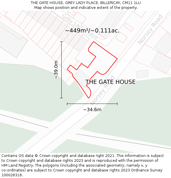 THE GATE HOUSE, GREY LADY PLACE, BILLERICAY, CM11 1LU: Plot and title map