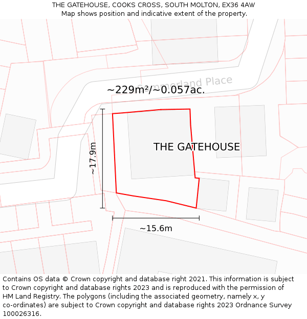 THE GATEHOUSE, COOKS CROSS, SOUTH MOLTON, EX36 4AW: Plot and title map