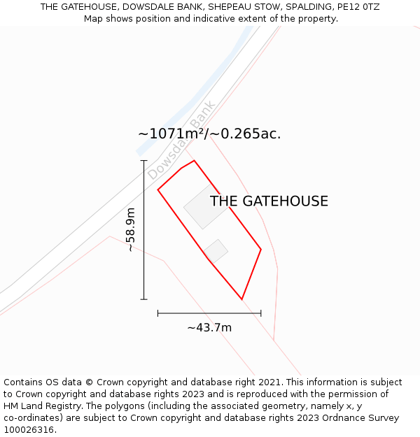 THE GATEHOUSE, DOWSDALE BANK, SHEPEAU STOW, SPALDING, PE12 0TZ: Plot and title map