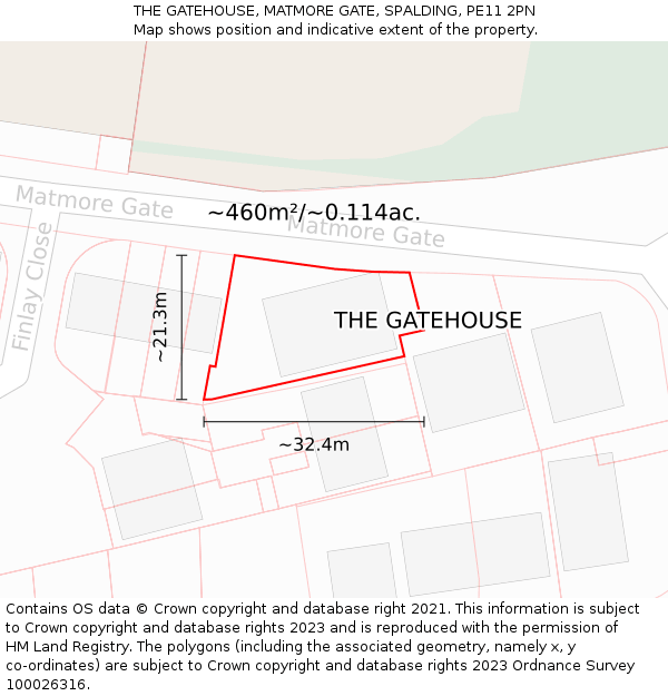 THE GATEHOUSE, MATMORE GATE, SPALDING, PE11 2PN: Plot and title map