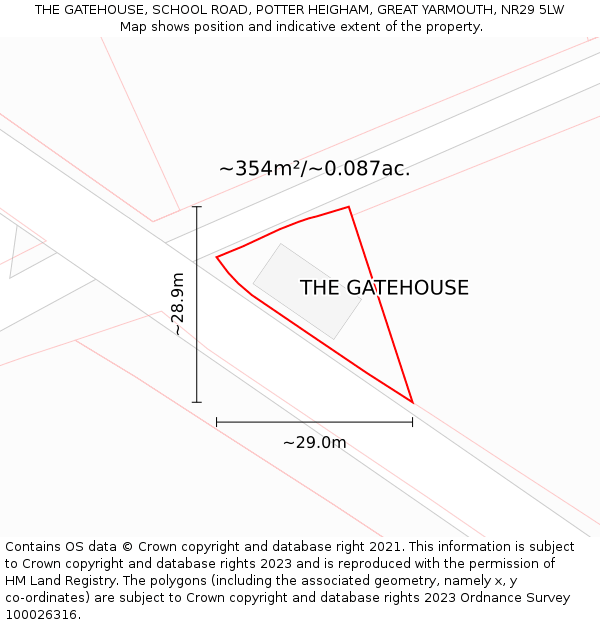 THE GATEHOUSE, SCHOOL ROAD, POTTER HEIGHAM, GREAT YARMOUTH, NR29 5LW: Plot and title map