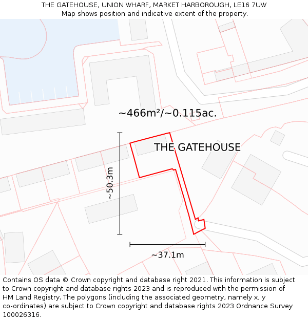 THE GATEHOUSE, UNION WHARF, MARKET HARBOROUGH, LE16 7UW: Plot and title map