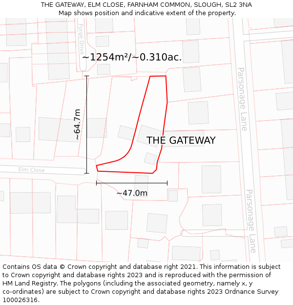 THE GATEWAY, ELM CLOSE, FARNHAM COMMON, SLOUGH, SL2 3NA: Plot and title map