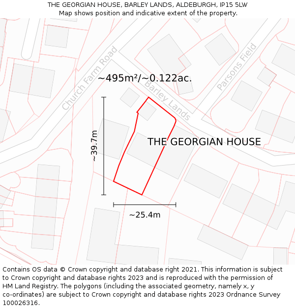 THE GEORGIAN HOUSE, BARLEY LANDS, ALDEBURGH, IP15 5LW: Plot and title map