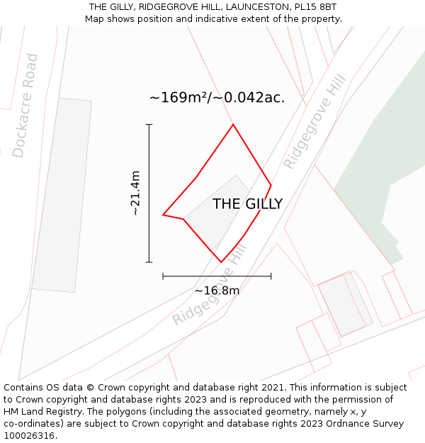 THE GILLY, RIDGEGROVE HILL, LAUNCESTON, PL15 8BT: Plot and title map