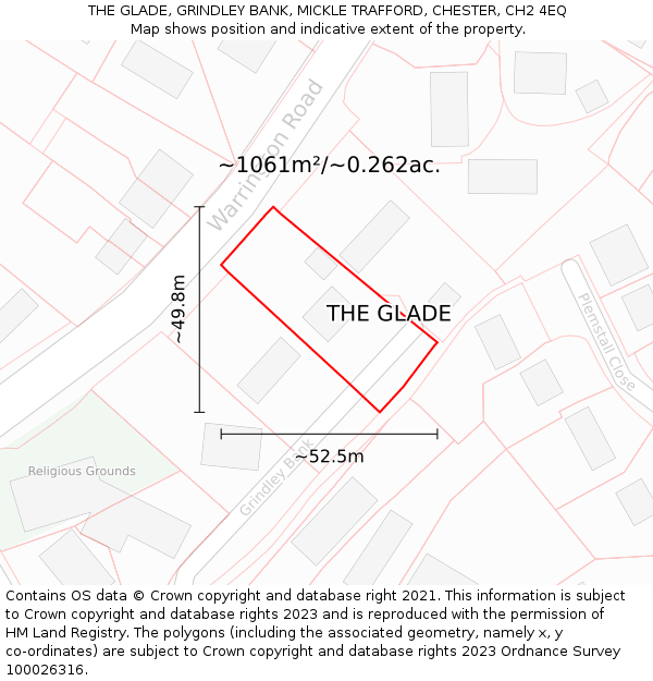 THE GLADE, GRINDLEY BANK, MICKLE TRAFFORD, CHESTER, CH2 4EQ: Plot and title map