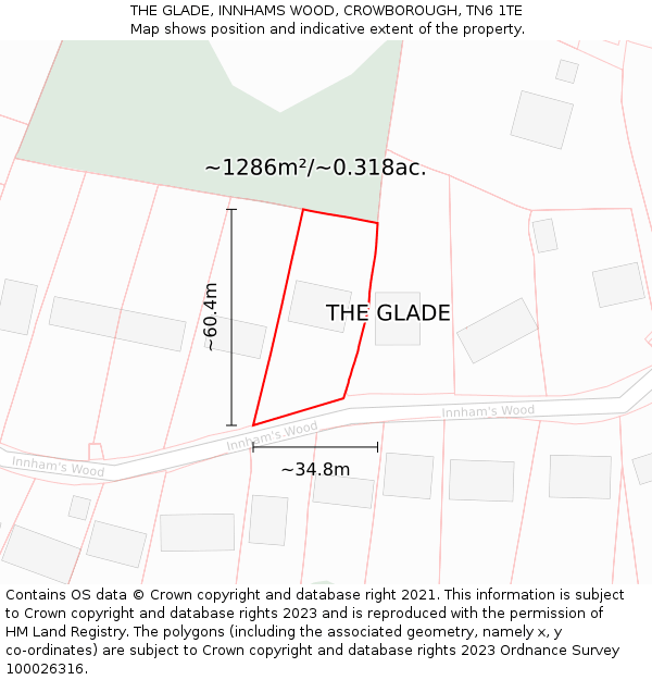 THE GLADE, INNHAMS WOOD, CROWBOROUGH, TN6 1TE: Plot and title map