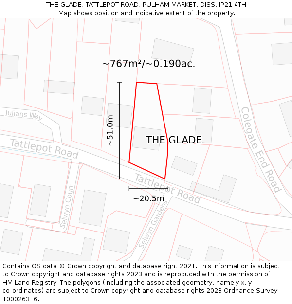 THE GLADE, TATTLEPOT ROAD, PULHAM MARKET, DISS, IP21 4TH: Plot and title map