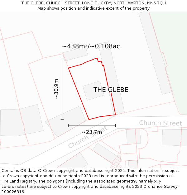 THE GLEBE, CHURCH STREET, LONG BUCKBY, NORTHAMPTON, NN6 7QH: Plot and title map