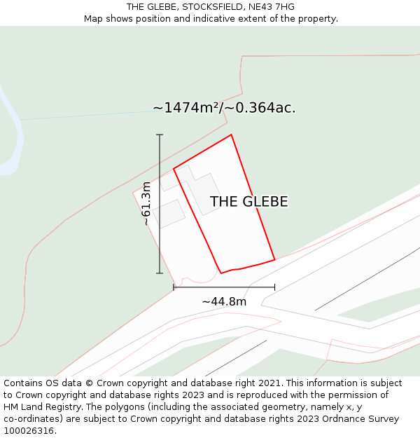 THE GLEBE, STOCKSFIELD, NE43 7HG: Plot and title map