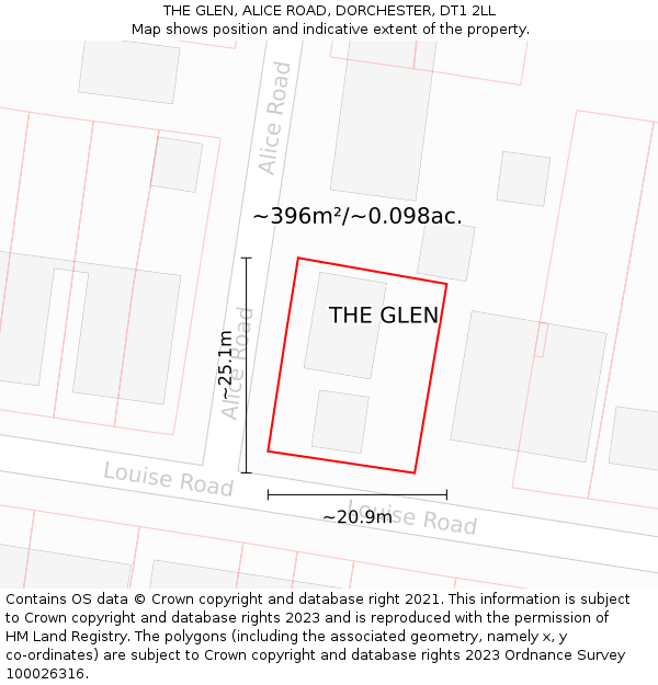 THE GLEN, ALICE ROAD, DORCHESTER, DT1 2LL: Plot and title map