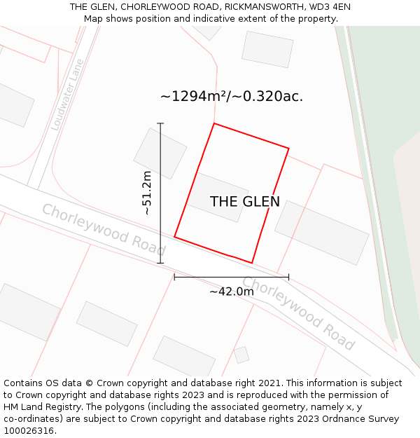 THE GLEN, CHORLEYWOOD ROAD, RICKMANSWORTH, WD3 4EN: Plot and title map