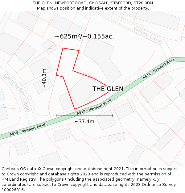 THE GLEN, NEWPORT ROAD, GNOSALL, STAFFORD, ST20 0BN: Plot and title map