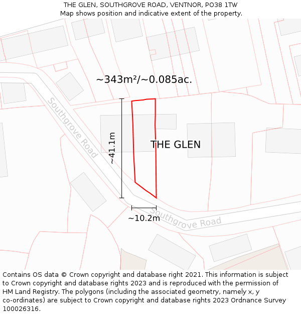 THE GLEN, SOUTHGROVE ROAD, VENTNOR, PO38 1TW: Plot and title map