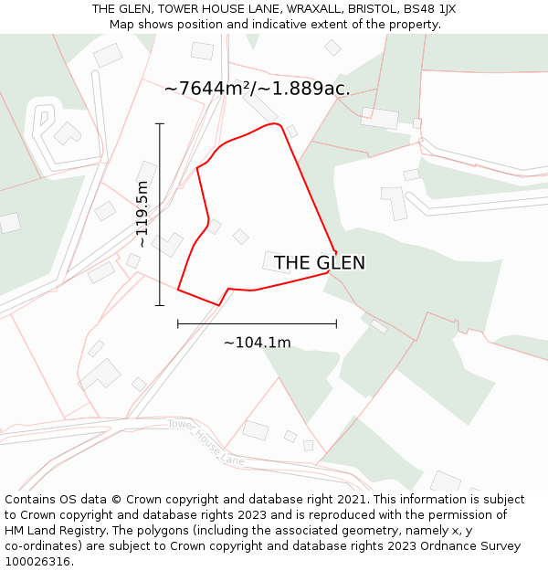 THE GLEN, TOWER HOUSE LANE, WRAXALL, BRISTOL, BS48 1JX: Plot and title map