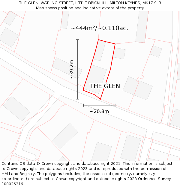 THE GLEN, WATLING STREET, LITTLE BRICKHILL, MILTON KEYNES, MK17 9LR: Plot and title map