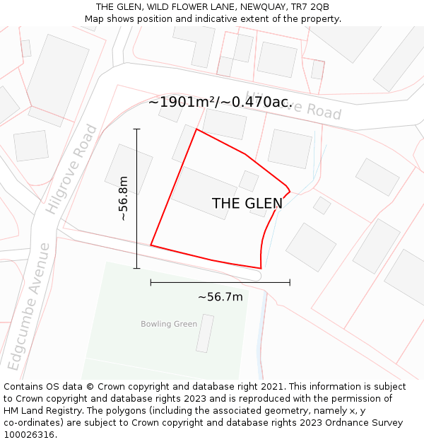 THE GLEN, WILD FLOWER LANE, NEWQUAY, TR7 2QB: Plot and title map