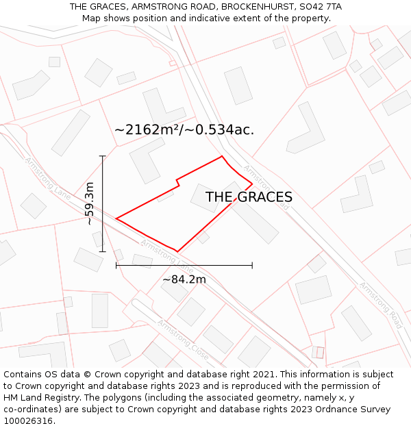 THE GRACES, ARMSTRONG ROAD, BROCKENHURST, SO42 7TA: Plot and title map