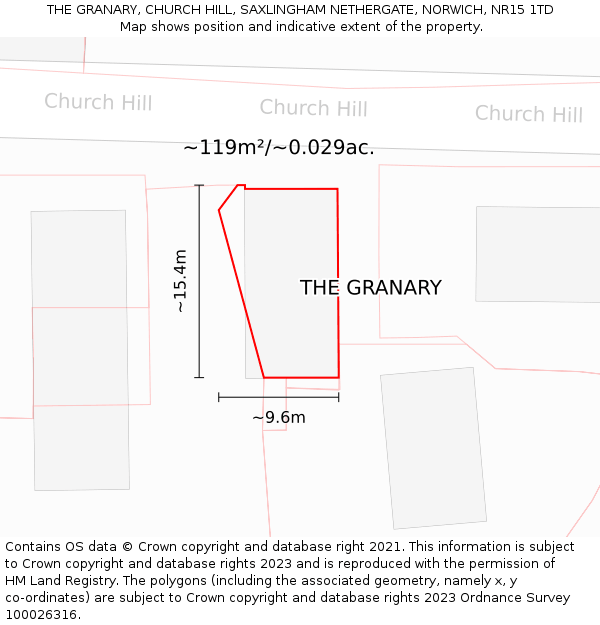 THE GRANARY, CHURCH HILL, SAXLINGHAM NETHERGATE, NORWICH, NR15 1TD: Plot and title map