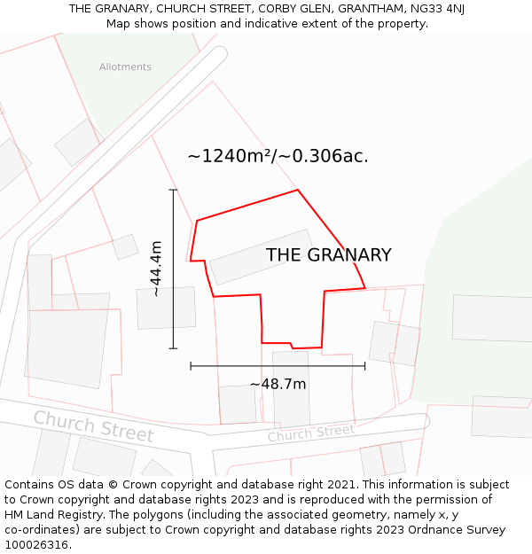 THE GRANARY, CHURCH STREET, CORBY GLEN, GRANTHAM, NG33 4NJ: Plot and title map