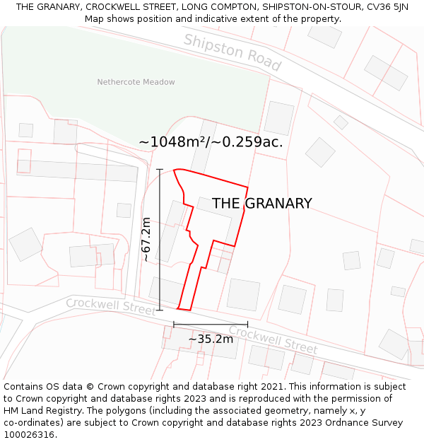 THE GRANARY, CROCKWELL STREET, LONG COMPTON, SHIPSTON-ON-STOUR, CV36 5JN: Plot and title map